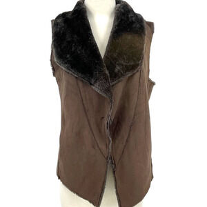 Sioni Vest Womens Medium Brown Faux Fur Lined Open Front Jacket Sleeveless